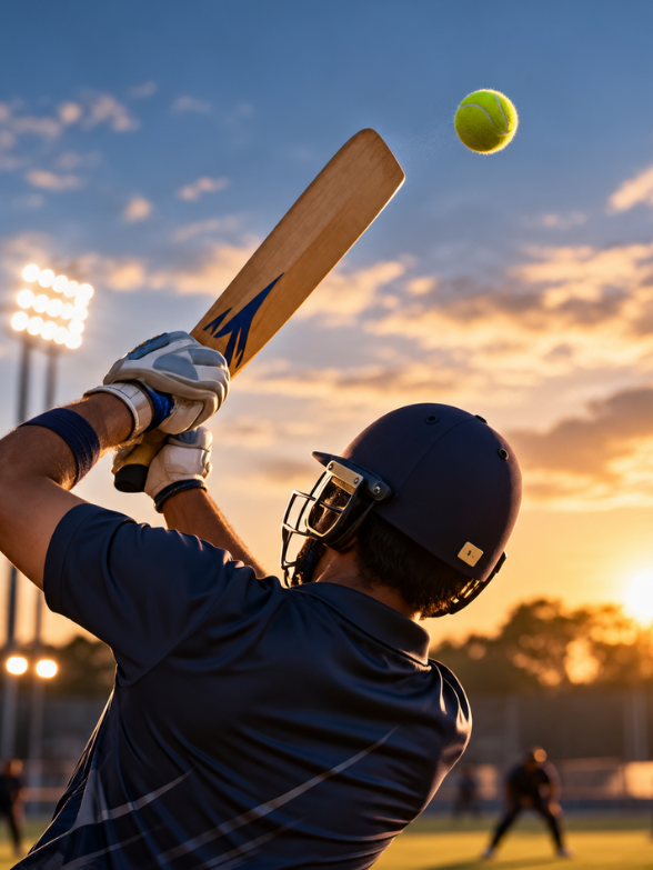 Batsman hitting a tennis ball at sunset